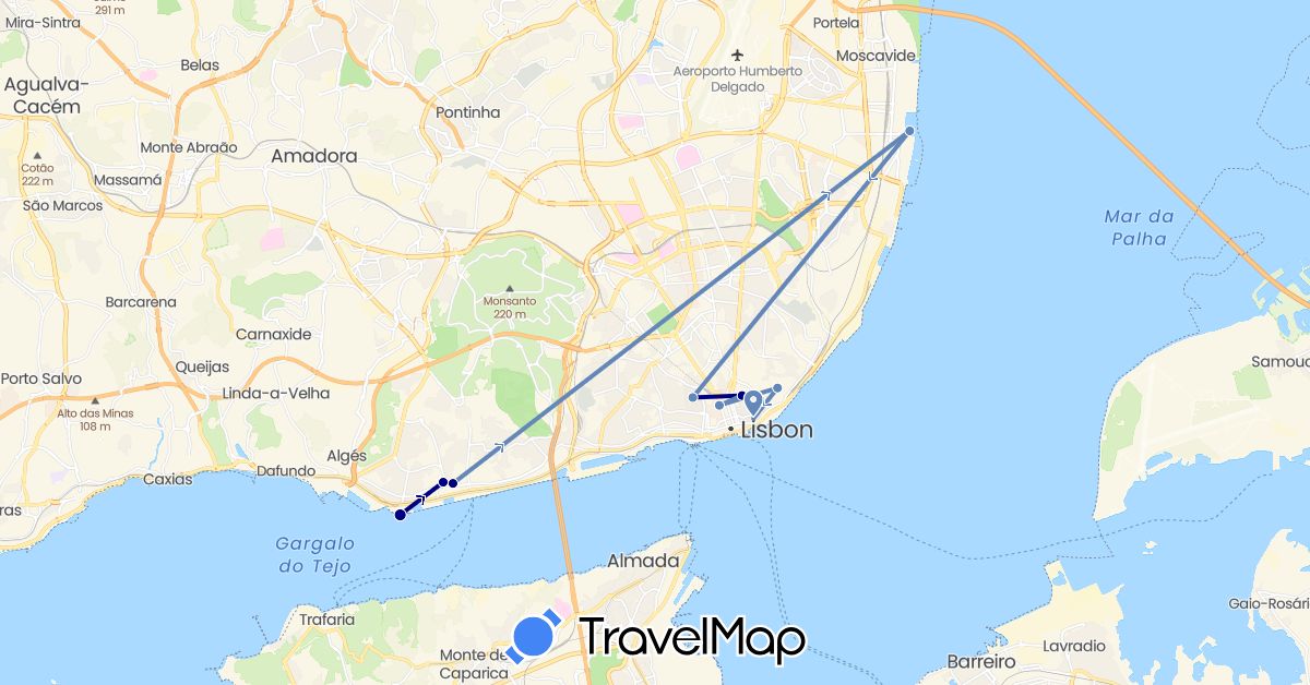 TravelMap itinerary: driving, cycling in Portugal (Europe)